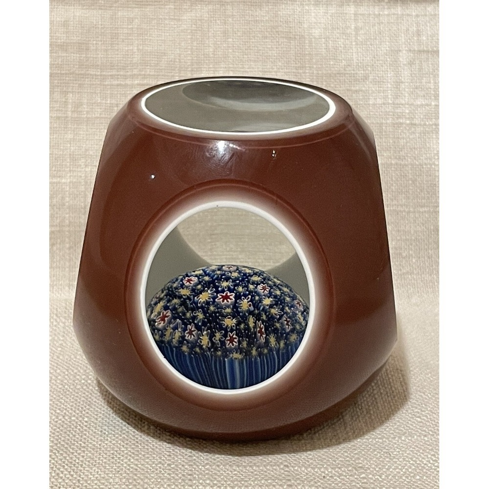 Large Murano Art Glass Double Overlay 6 Faceted Mellifiori Paperweight Burgundy - Picture 6 of 13